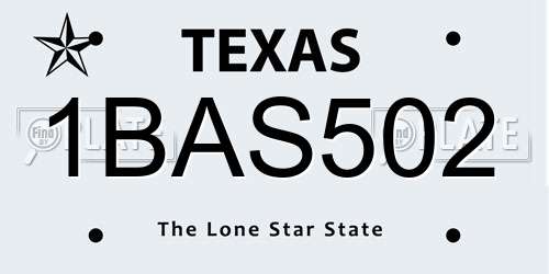 1BAS502 Texas License Plate