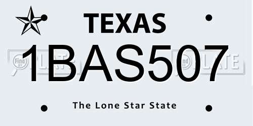 1BAS507 Texas License Plate