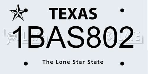 1BAS802 Texas License Plate