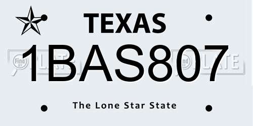 1BAS807 Texas License Plate