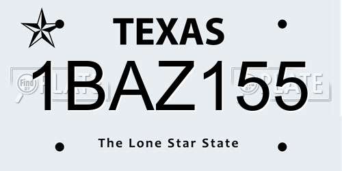 1BAZ155 Texas License Plate