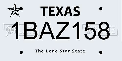 1BAZ158 Texas License Plate