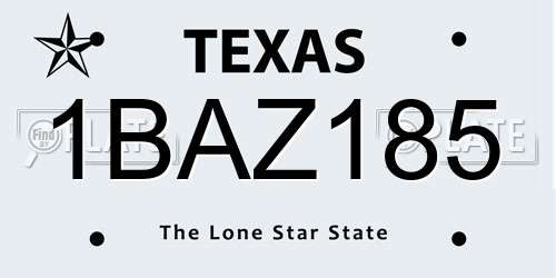 1BAZ185 Texas License Plate