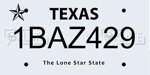 1BAZ429 Texas License Plate