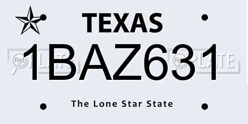 1BAZ631 Texas License Plate