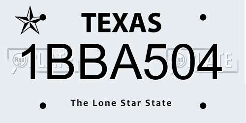 1BBA504 Texas License Plate