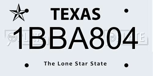 1BBA804 Texas License Plate