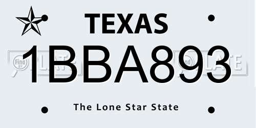 1BBA893 Texas License Plate