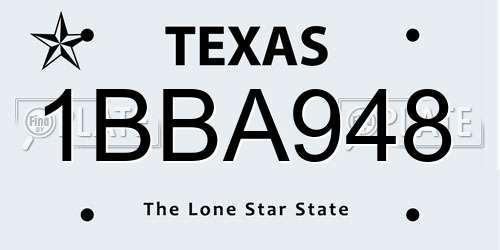 1BBA948 Texas License Plate