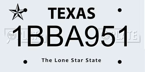 1BBA951 Texas License Plate
