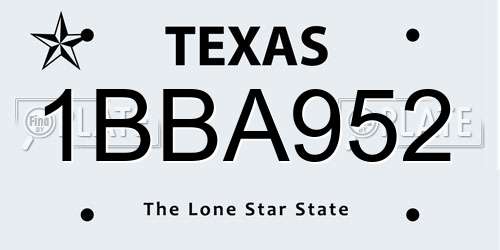 1BBA952 Texas License Plate