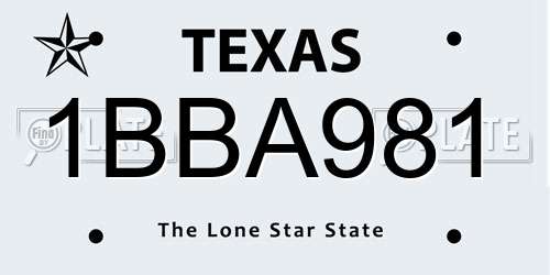 1BBA981 Texas License Plate