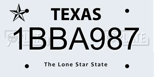 1BBA987 Texas License Plate