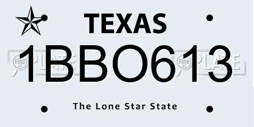 1BBO613 Texas License Plate