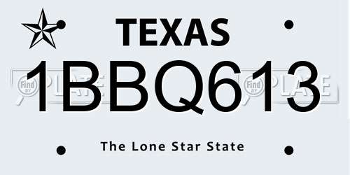 1BBQ613 Texas License Plate