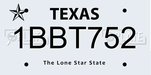 1BBT752 Texas License Plate