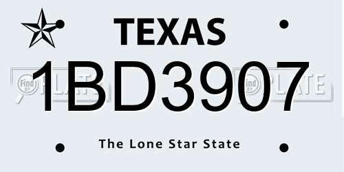 1BD3907 Texas License Plate