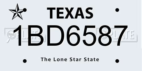 1BD6587 Texas License Plate