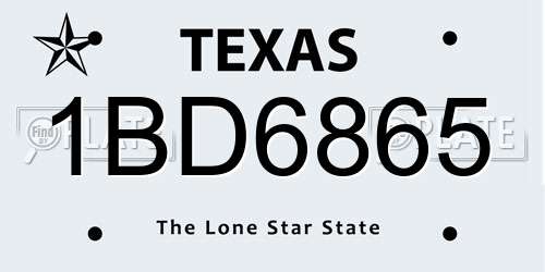 1BD6865 Texas License Plate