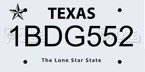 1BDG552 Texas License Plate