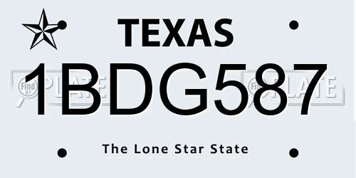 1BDG587 Texas License Plate