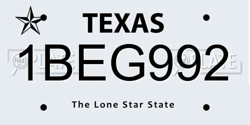 1BEG992 Texas License Plate
