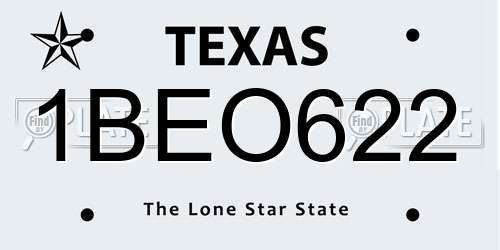 1BEO622 Texas License Plate