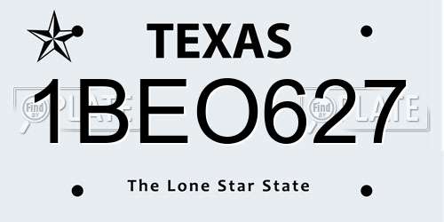 1BEO627 Texas License Plate