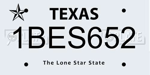 1BES652 Texas License Plate