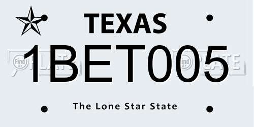 1BET005 Texas License Plate