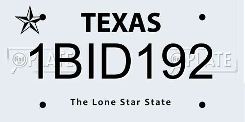 1BID192 Texas License Plate