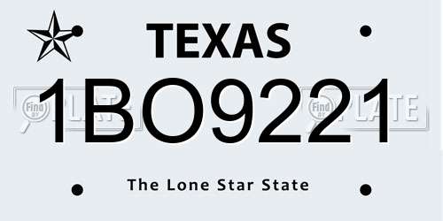 1BO9221 Texas License Plate