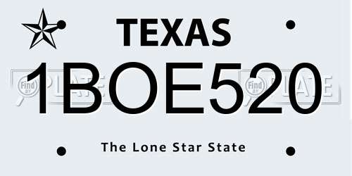 1BOE520 Texas License Plate
