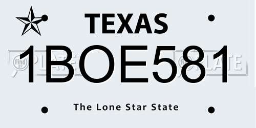1BOE581 Texas License Plate
