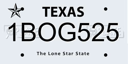 1BOG525 Texas License Plate