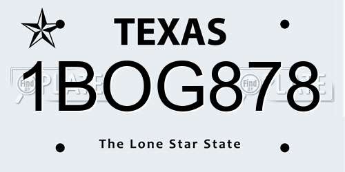 1BOG878 Texas License Plate