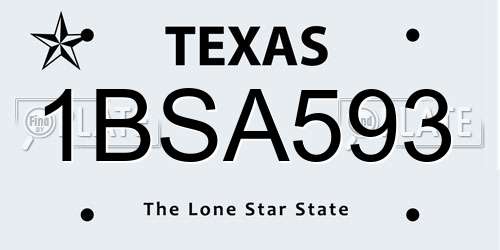 1BSA593 Texas License Plate