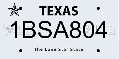 1BSA804 Texas License Plate