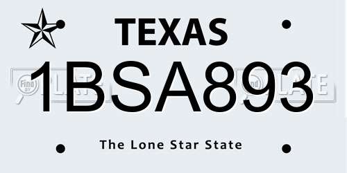 1BSA893 Texas License Plate