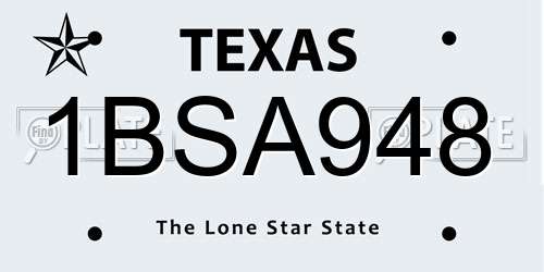 1BSA948 Texas License Plate