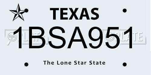 1BSA951 Texas License Plate