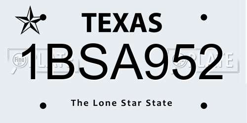 1BSA952 Texas License Plate