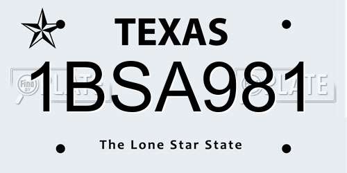 1BSA981 Texas License Plate