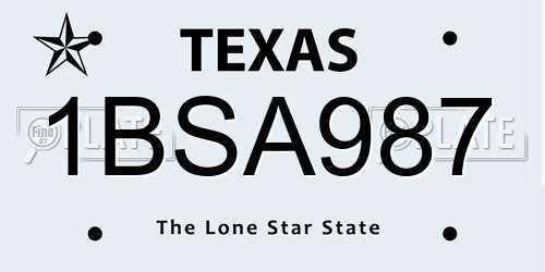 1BSA987 Texas License Plate