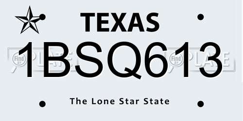1BSQ613 Texas License Plate
