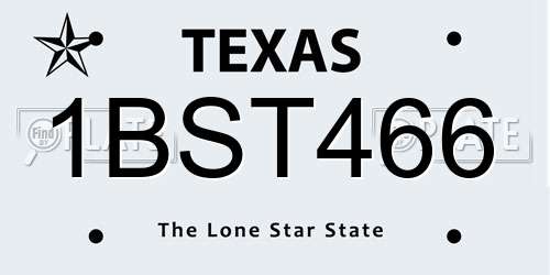 1BST466 Texas License Plate