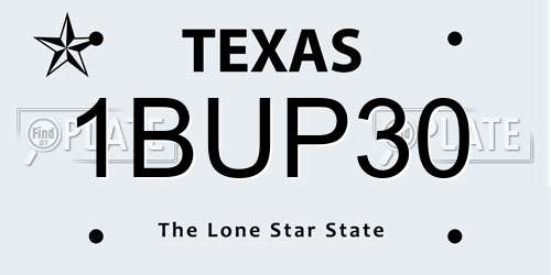 1BUP30 Texas License Plate