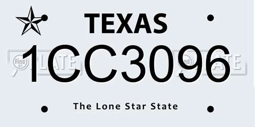 1CC3096 Texas License Plate