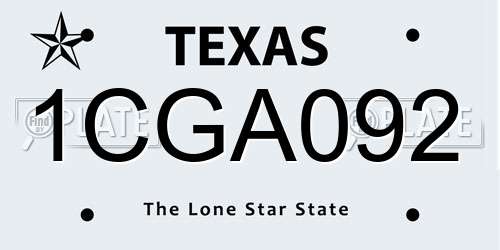 1CGA092 Texas License Plate