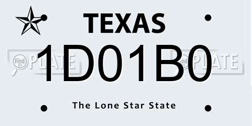 1D01B0 Texas License Plate